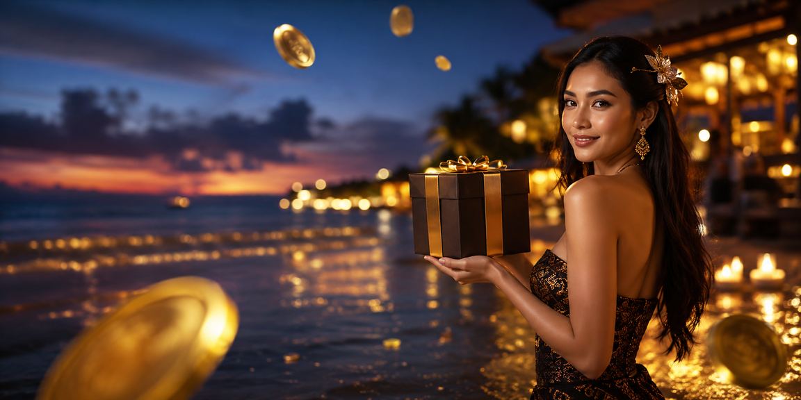 Suasana malam di venue event kasino pantai yang ramai dengan peserta dari Bali